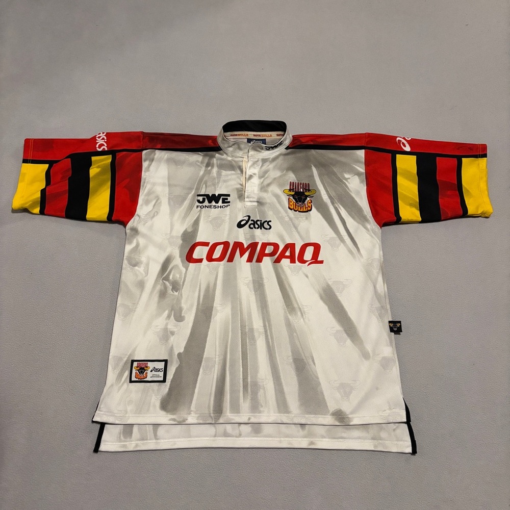 RARE Bradford Bulls Rugby Jersey XL White Asics Athletic Vintage Y2K Football